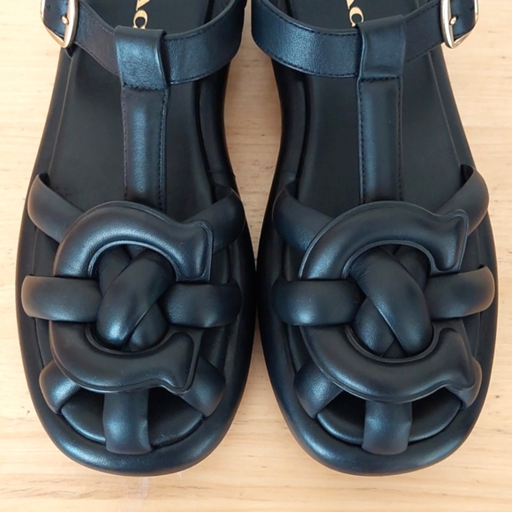 Coach Penney Strappy Fisherman Platform Black Leather Sandals - Picture 10 of 16